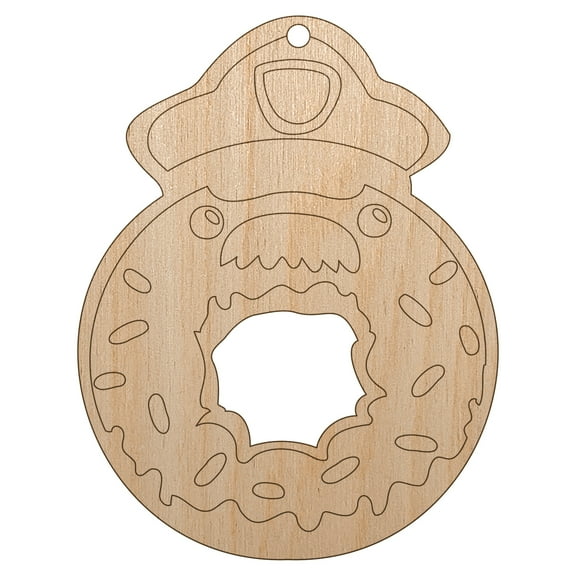Police Officer Donut Wood Holiday Christmas Tree Ornament Unfinished DIY Pre-Drilled Craft