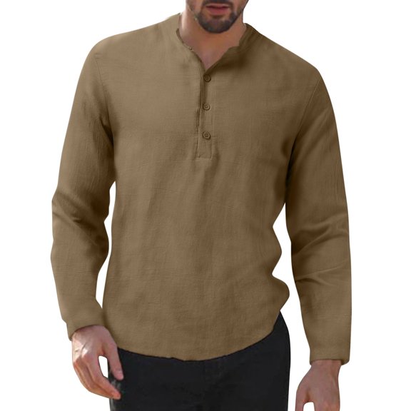 T Shirts for Men Casual Tops Winter Fall Long Sleeve Fall Leisure Travel Cotton Linen Vintage Hoodless Drawstring T-shirt Top