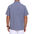 thumbnail image 3 of INSPIRE CHIC Father's Day Men's Plain Linen Chest Pocket Short Sleeve Contrast Color Collar Shirts 2XL Denim Blue, 3 of 4
