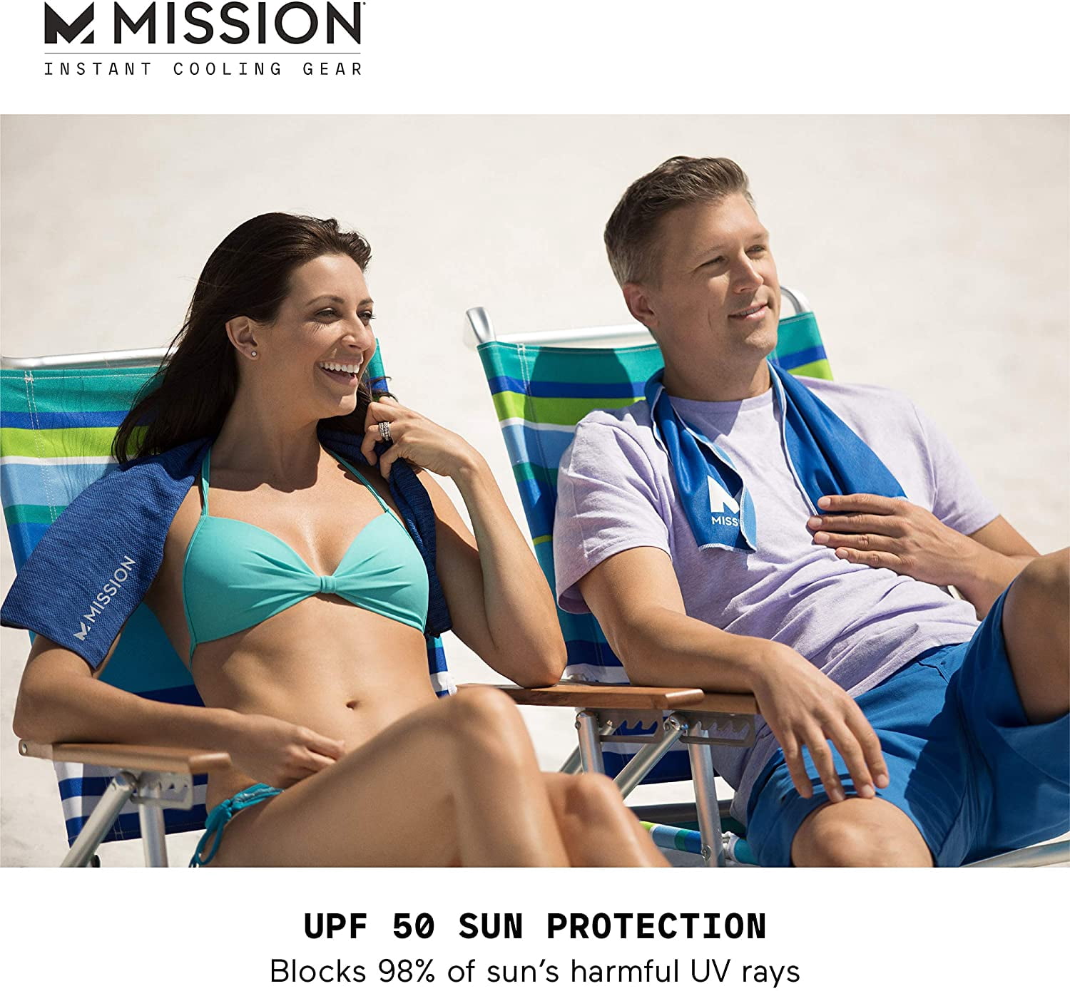 MISSION Original Cooling Towel Evaporative Cool Technology, Cools Instantly When Wet, UPF 50, Cloud Lapis Blue