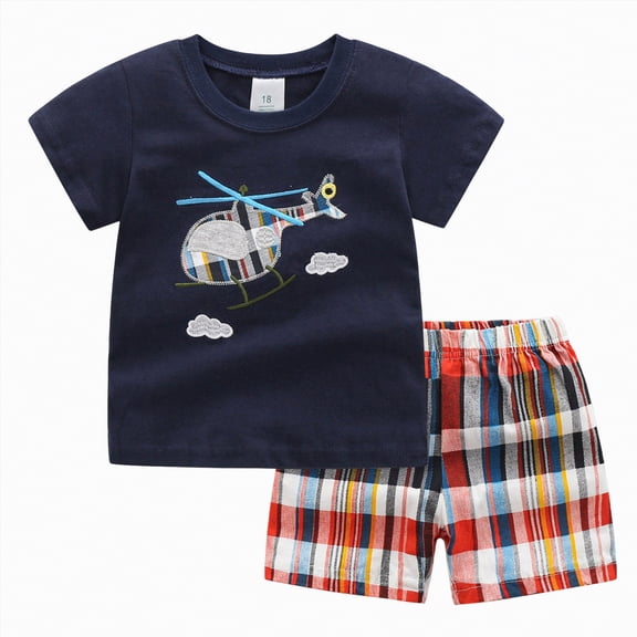 NOLDARES Toddler Boy Summer Clothes 2 Piece Outfit Short Sleeve Truck Tee Cotton Shorts 2T 3T 4T Blazer,6-7 Y