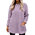 thumbnail image 6 of Long Sweaters for Women Cozy Fuzzy Sweater Fleece Sherpa Pullover Fall Crewneck Sweatshirt With Pocket Light Purple 2XL, 6 of 6
