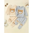 thumbnail image 3 of Baby Toddler 2 Piece Fall Outfit 0 6 12 18 24 Months 2T 3T Bear Embroidery Long Sleeve Sweatshirt and Elastic Pants Set for Newborn Infant Fall Clothes, 3 of 9