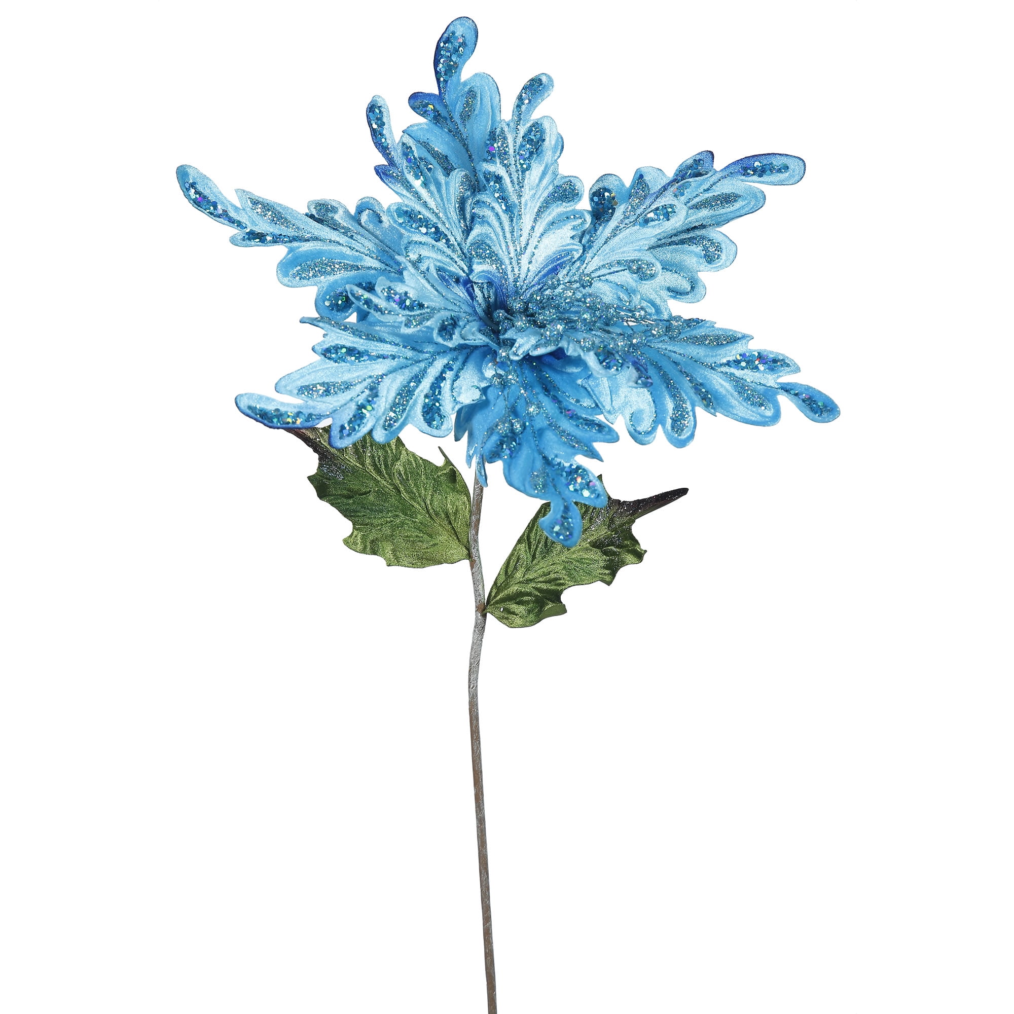 Vickerman 31" Sky Blue Poinsettia, 15" Flower 3/Ba