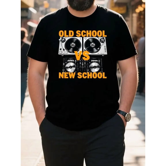 Retro DJ Turntable vs Digital Mixer Graphic Men's Music Lover Cotton T-Shirt