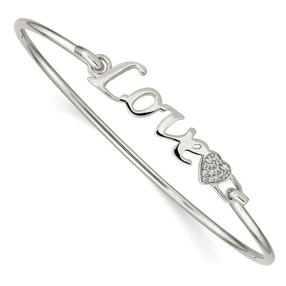 Sterling Silver Polished Cubic Zirconia Love With Heart Bangle