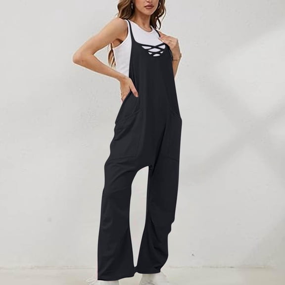 Women's Casual Pants Rompers For Women Casual Summer Jumpsuits Sleeveless Loose Spaghetti Strap Overalls Jumpers,Black Women's Casual Pants L