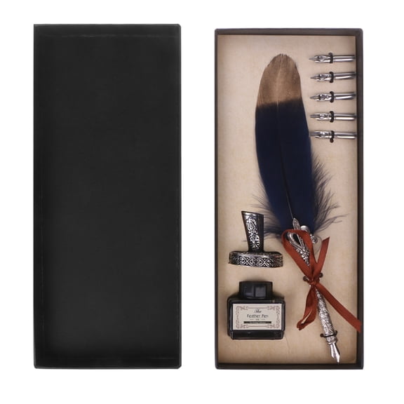Retro Writing Quill Dip Pen Replaceable Feather Fountain Pen Set for Beginners