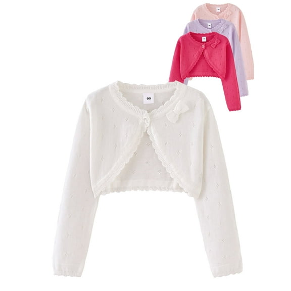 WIBACKER 2-8T Girl Long Sleeve Bow Bolero Cardigan Kids Front Open Knit Shrug Cropped Sweaters Tops