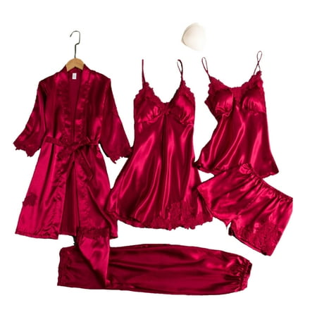 

Atralife Ladies Pajamas Set Wearable Lace Decorated Home Clothing