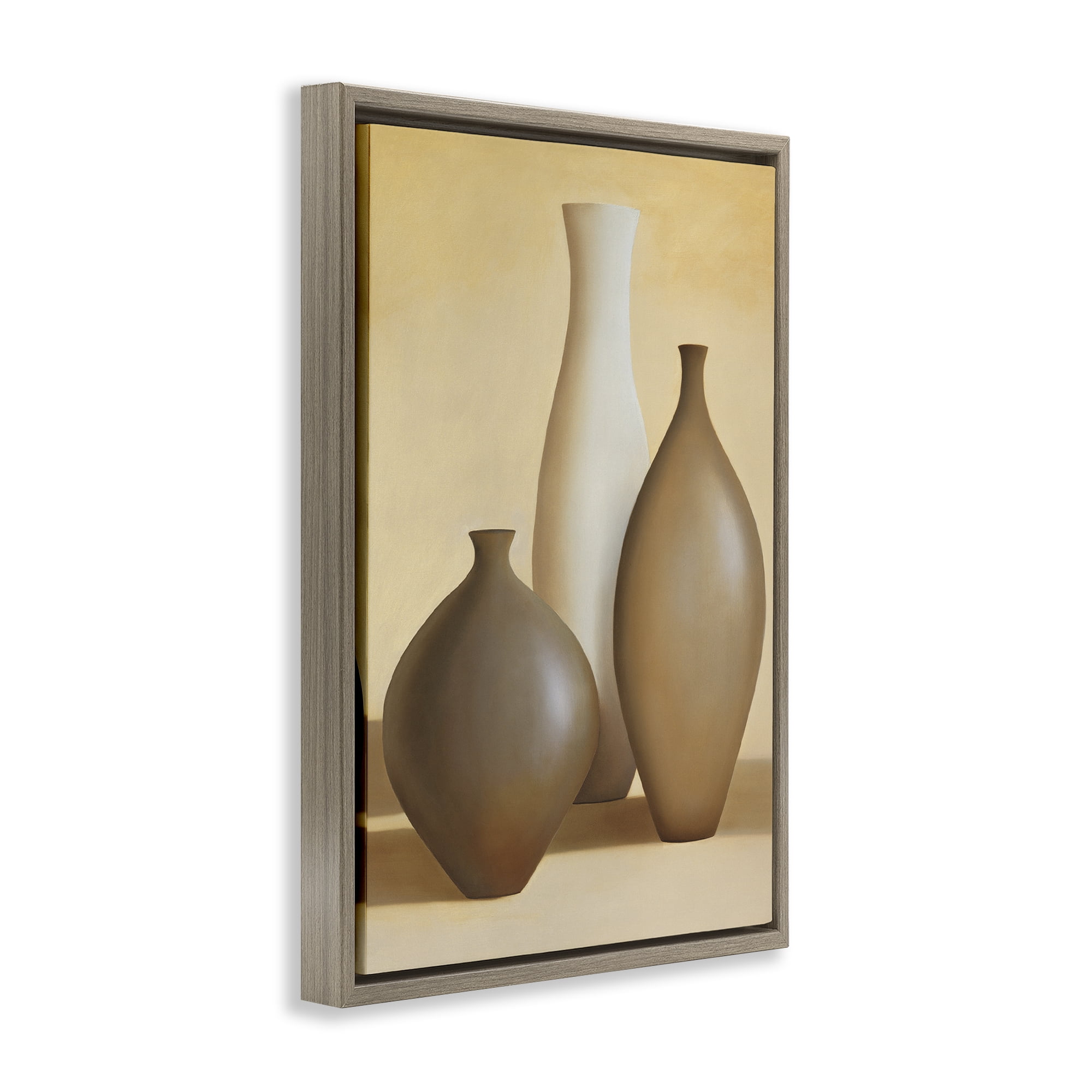 Stupell Industries Natural Pottery Bottles Furniture Painting Brown Floater Framed Canvas Art Print Wall Art, 17 x 25