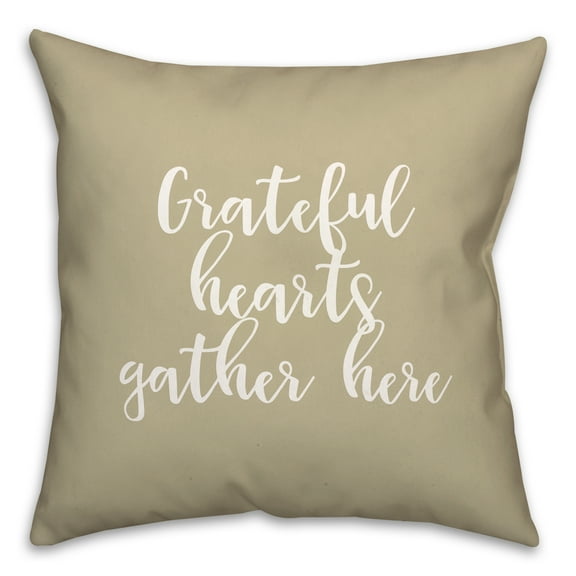 Creative Products Grateful Hearts Gather Here in Beige 18 x 18 Spun Poly Pillow