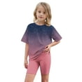 thumbnail image 7 of Gamivast Girls Clothes Summer 2 Piece Outfits Fashion Gradient Color Drop Shoulder T-Shirts and Shorts Sets Vacation Casual Kids Clothing Sets Purple 5T Camiseta De Para Niños, 7 of 7