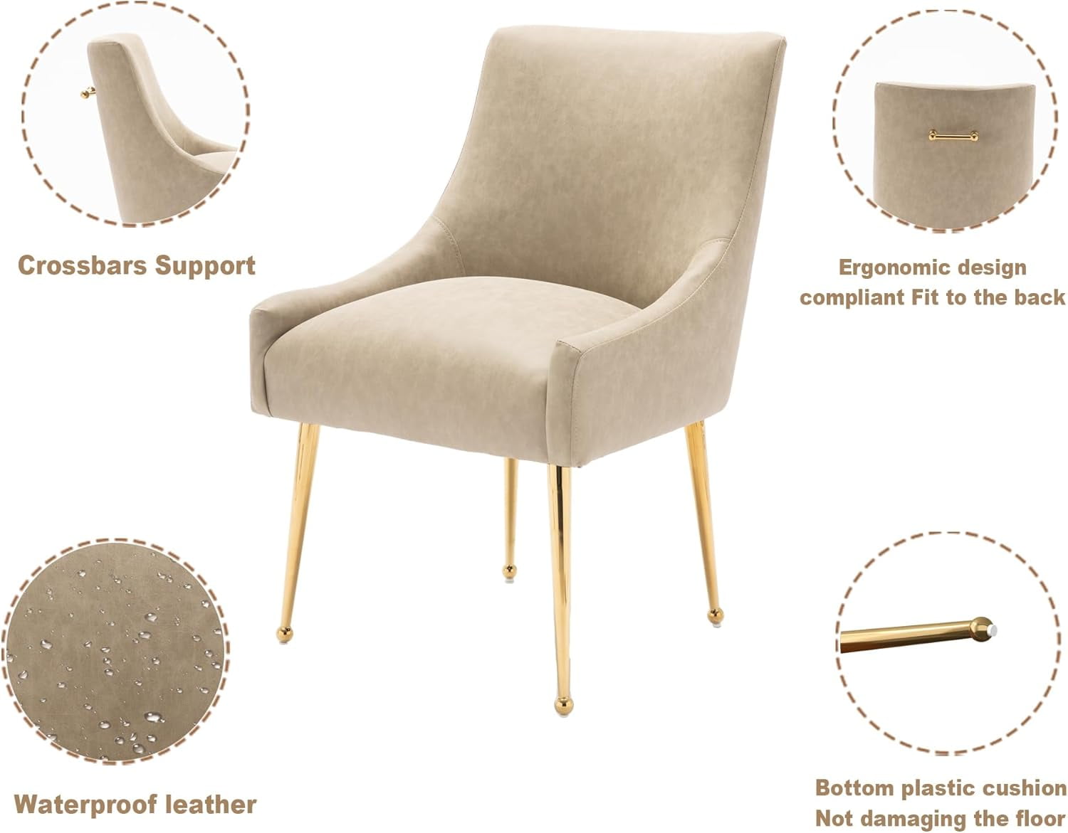 SEYNAR Modern Glam PU Leather Dining Chair or Vanity Chair Set of 2 with Rear Handle(Dark Apricot)