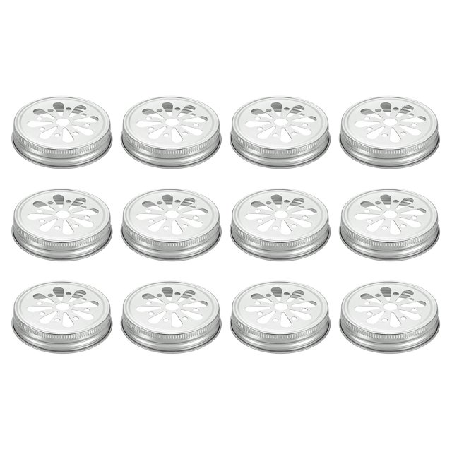 Uxcell 12 Pack Mason Jar Lids Regular Mouth Canning Lids with Straw Hole