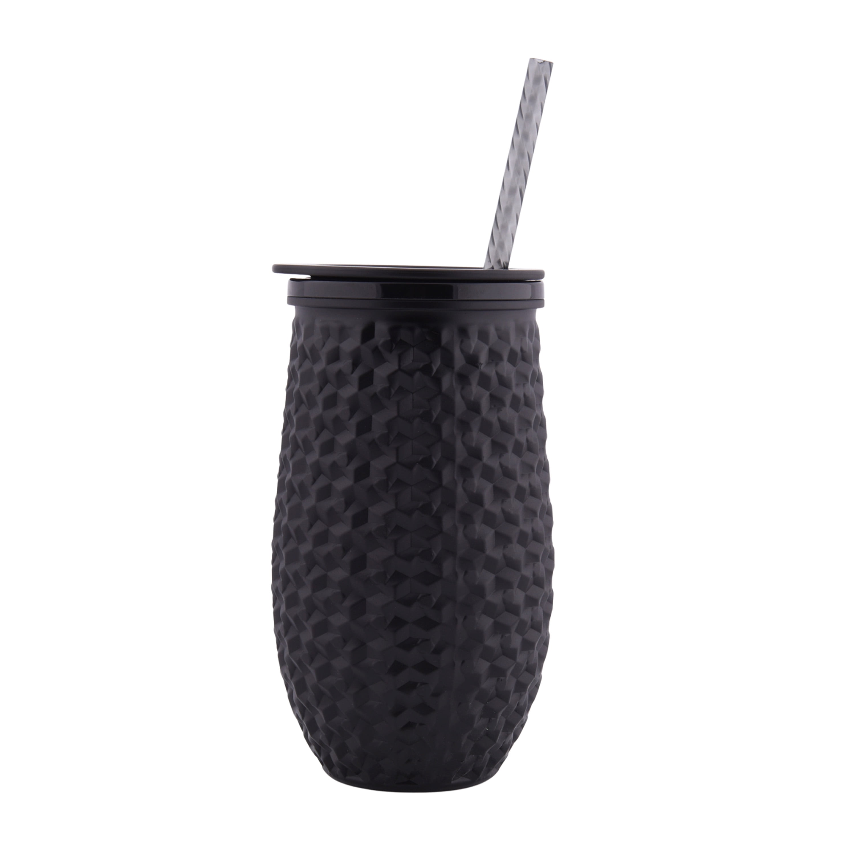 Mainstays 4-Pack 16-Ounce Plastic Stemless Wine Tumbler With Straw, Matte Black