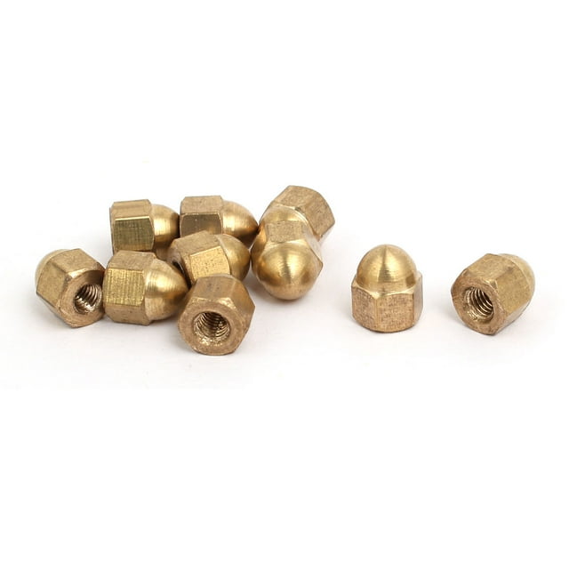 Unique Bargains 10pcs M3 Female Thread Nut DIN1587 Dome Cap Head Hex Brass Tone