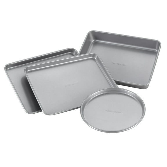 Farberware Bakeware 4 Pcs Nonstick Toaster Oven Pan Set, Dishwasher Safe and Oven Safe to 450°F, Gray