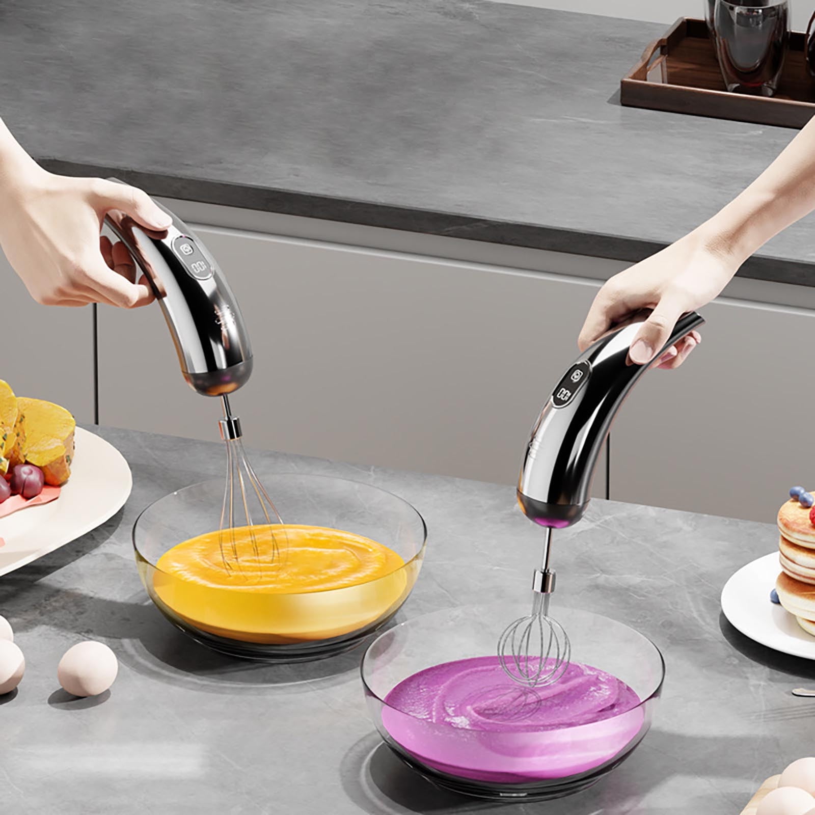 Specollect 4 Pcs Wireless Hand Mixer, Rechargeable Portable Egg Beater for Baking, for Cake Cream Eggs Batter Kitchen Cooking