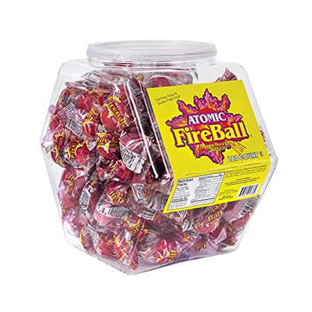 Atomic Fireballs Candy Bulk Tub  180 Pieces | Cinnamon Flavored Jawbreakers | Individually Wrapped Hard Candies in Reusable Plastic Container | Fat Free and Gluten Free  180 Count (Pack of 1