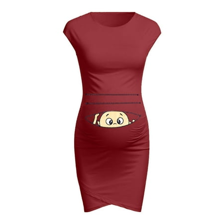 

Funicet Black and Friday Deals Womens Maternity Dress Summer Summer New Round Neck Sleeveless Solid Color Printing Cute Maternity Dress