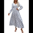 thumbnail image 1 of Vestido Informal de Otoño con Estampado Floral, Escote en V y Corte A para Mujer, Larga, Estilo M, 1 of 9
