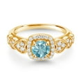 thumbnail image 2 of Gem Stone King 18K Yellow Gold Plated Silver Blue Zircon and White Moissanite Engagement Ring for Women (1.58 Cttw, Round 6MM, Gemstone December Birthstone, Size 5), 2 of 3