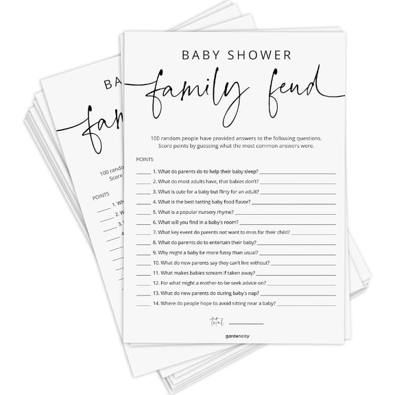 Osmanthus Baby Shower Games - 50 Baby Shower Family Feud Game Cards, Boy or Girl, Gender Neutral, Minimalist