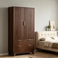 thumbnail image 5 of Ktaxon Fluted Armoire Wardrobe Closet with Hanging Rod, Elegant Oak Finish Drawer Shelf, 5 of 6