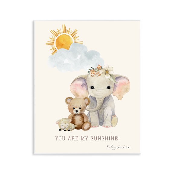 Stupell Industries My Sunshine Elephant & Teddy Wall Plaque Art design by Audrey Jeanne Roberts, 14 x 11