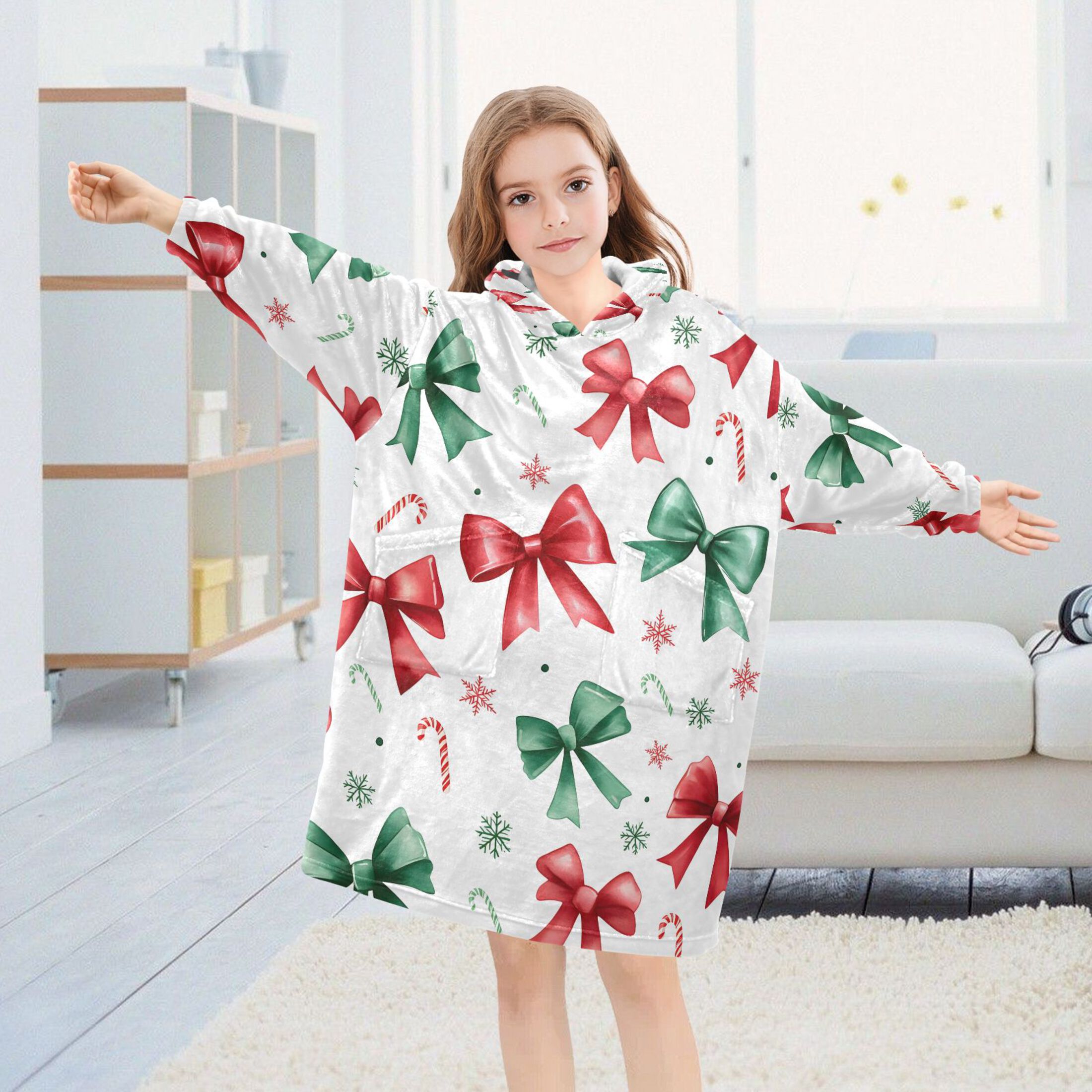 joogoo Wearable Blanket Hoodie for Bows Christmas Oversized Sherpa Hooded 3-14 YR M