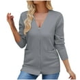 thumbnail image 2 of Sakmal Gray Winter Jacket for Women Long Sleeve Lightweight Casual Button Down Loose Fit Cardigan Solid Ladies Winter Coat, 2 of 4