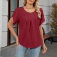 thumbnail image 4 of Stichou Womens Tops Dressy Casual Summer Chiffon Blouses Short Sleeve 2026 Spring Shirts Business Loose Fit Tunics Wine XL, 4 of 7