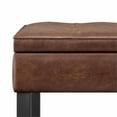 thumbnail image 3 of Simpli Home Cosmopolitan 44" Transitional Rectangle Ottoman Bench in Saddle Brown Faux Leather, 3 of 7