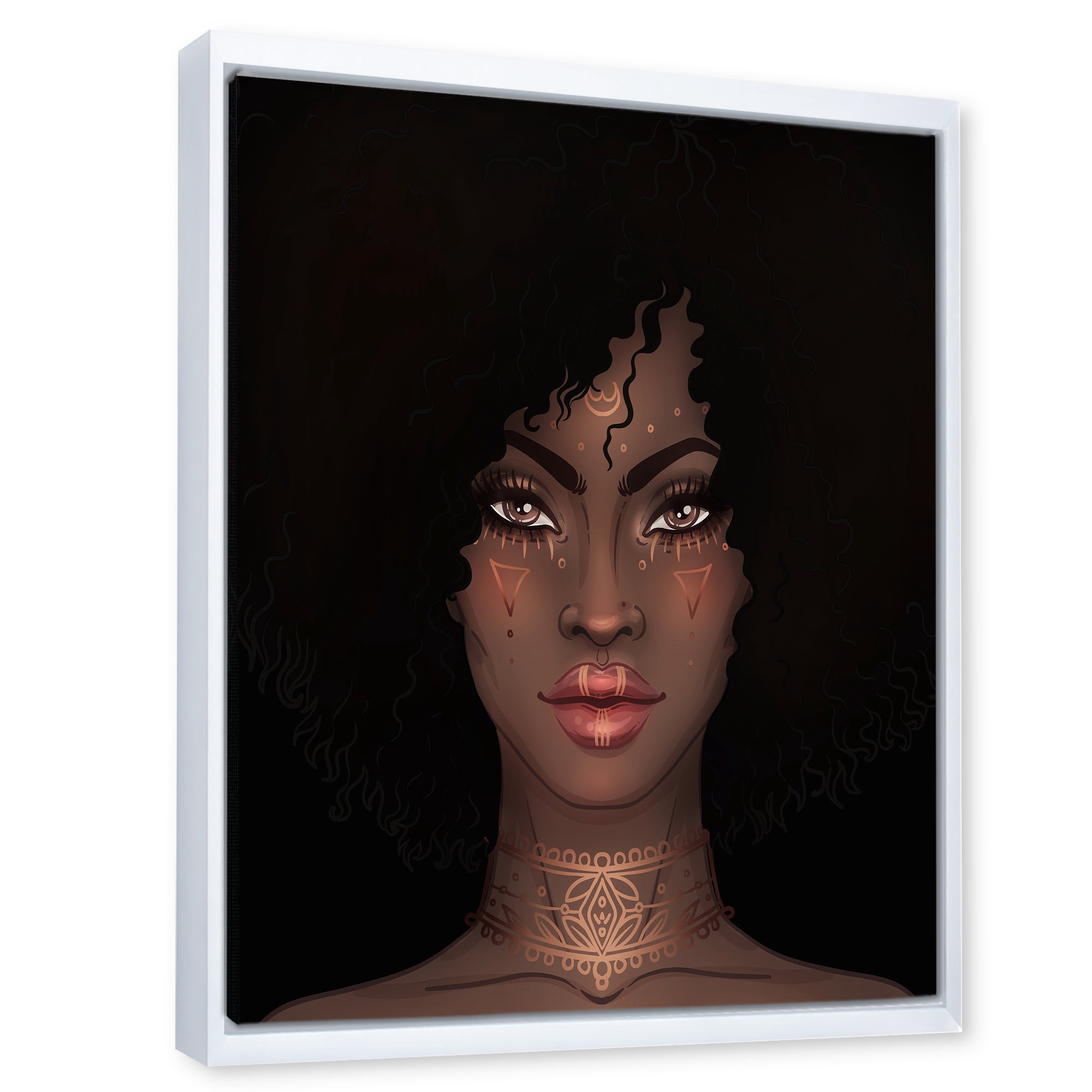 Designart 'Portrait of Afro American Woman II' Modern Framed Canvas Wall Art Print