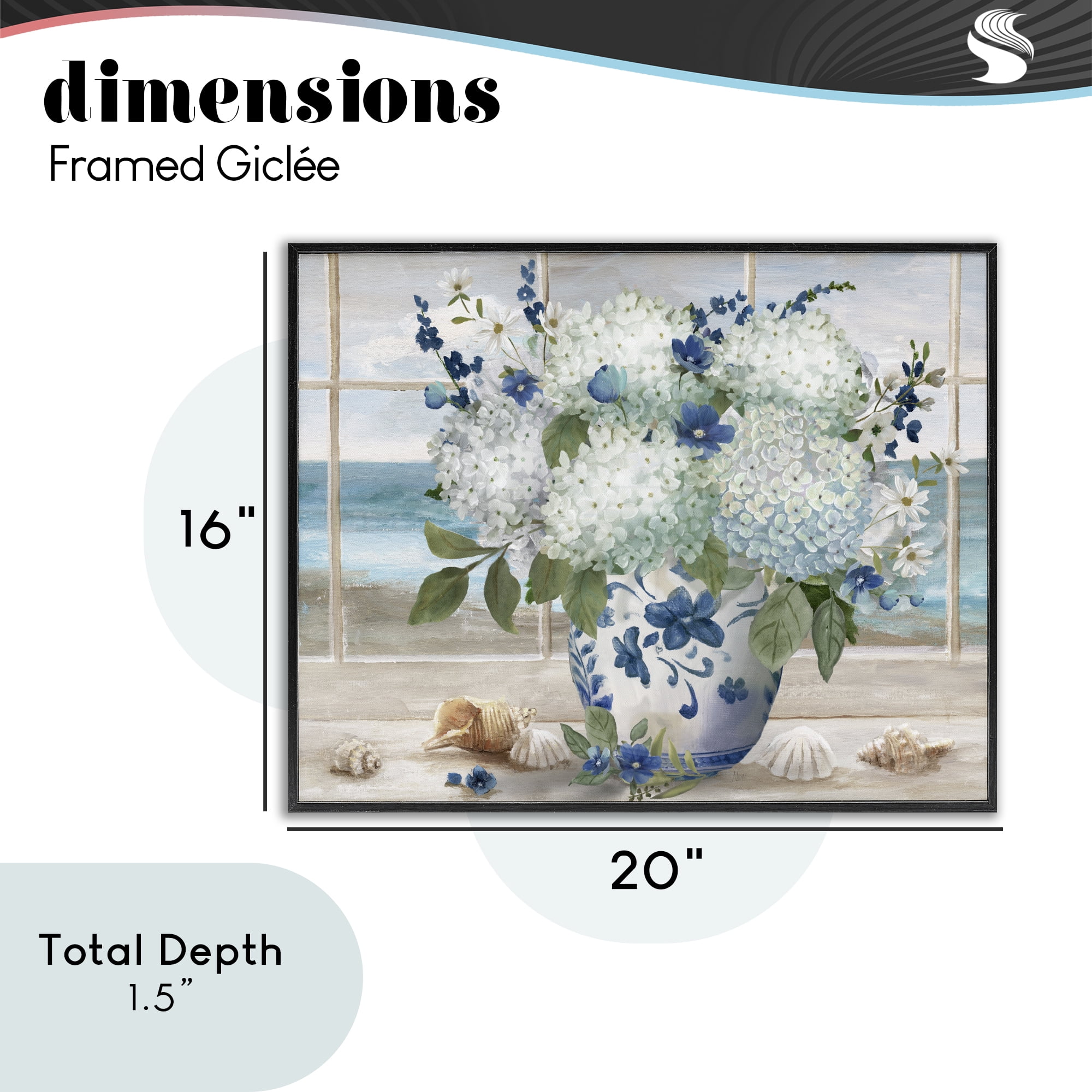 Stupell Industries Seaside Hydrangea Bouquet in Window Black Framed Giclee Art, design by Nan