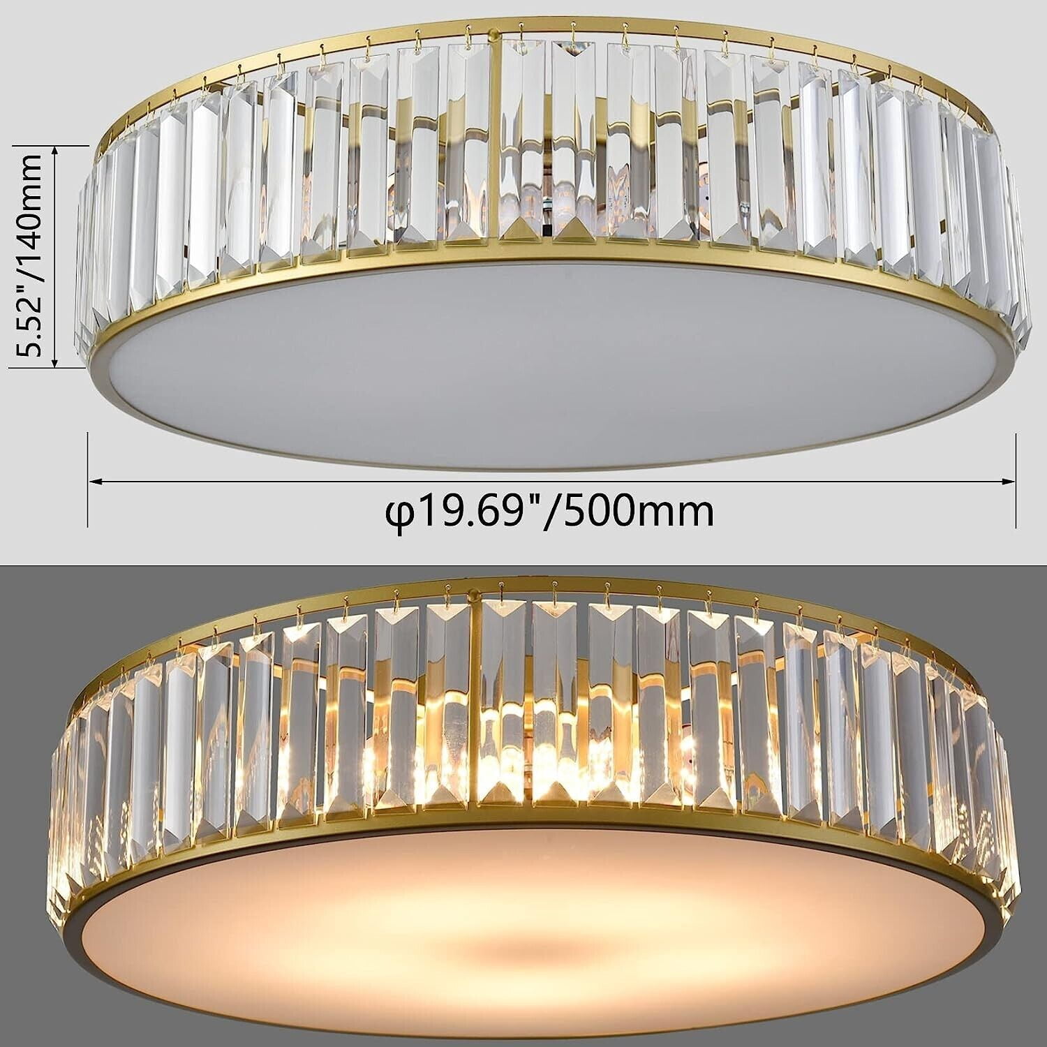 Modern Flush Mount Ceiling Light Crystal Gold Ceiling Lighting 20 Inch 5-Light