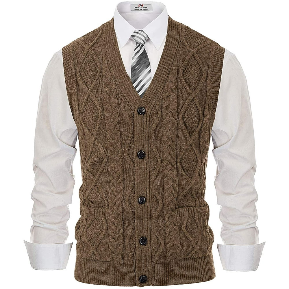 Aetomce - Men's Sweater Vest V-Neck Sleeveless Cable Knitted Cardigan Vest - Walmart.com 