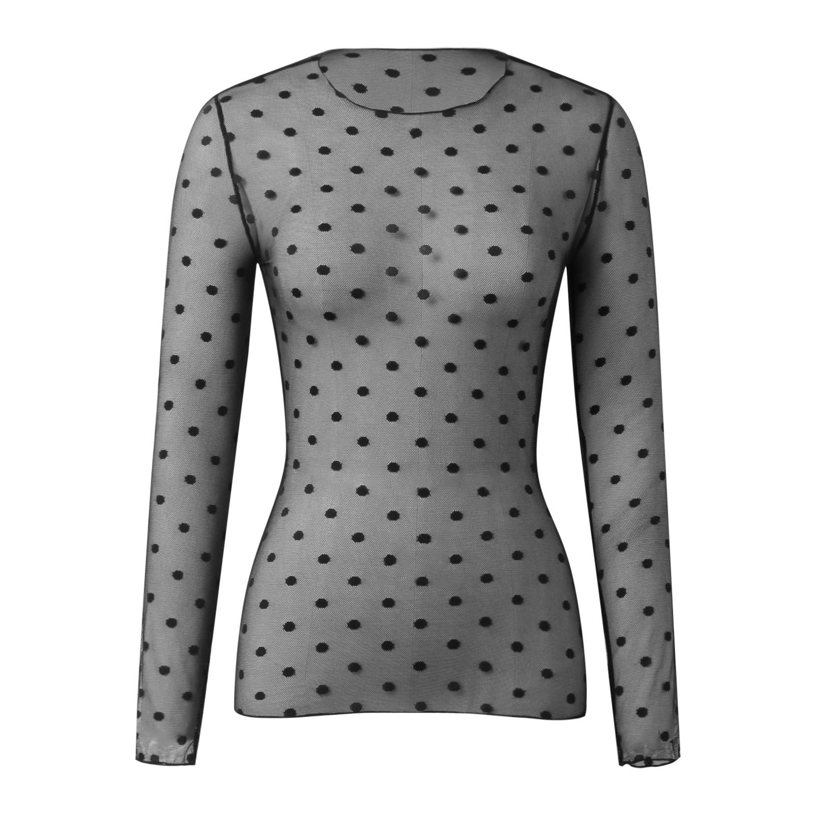 OJSFQUFP Flowy Summer Tops Women's Mesh Top Long Sleeve Sexy