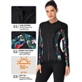 thumbnail image 3 of Printed UPF 50+ Full Zipper Swimwear Rash Guard For Women Long Sleeve Swimsuit Shirt Tops, 3 of 7