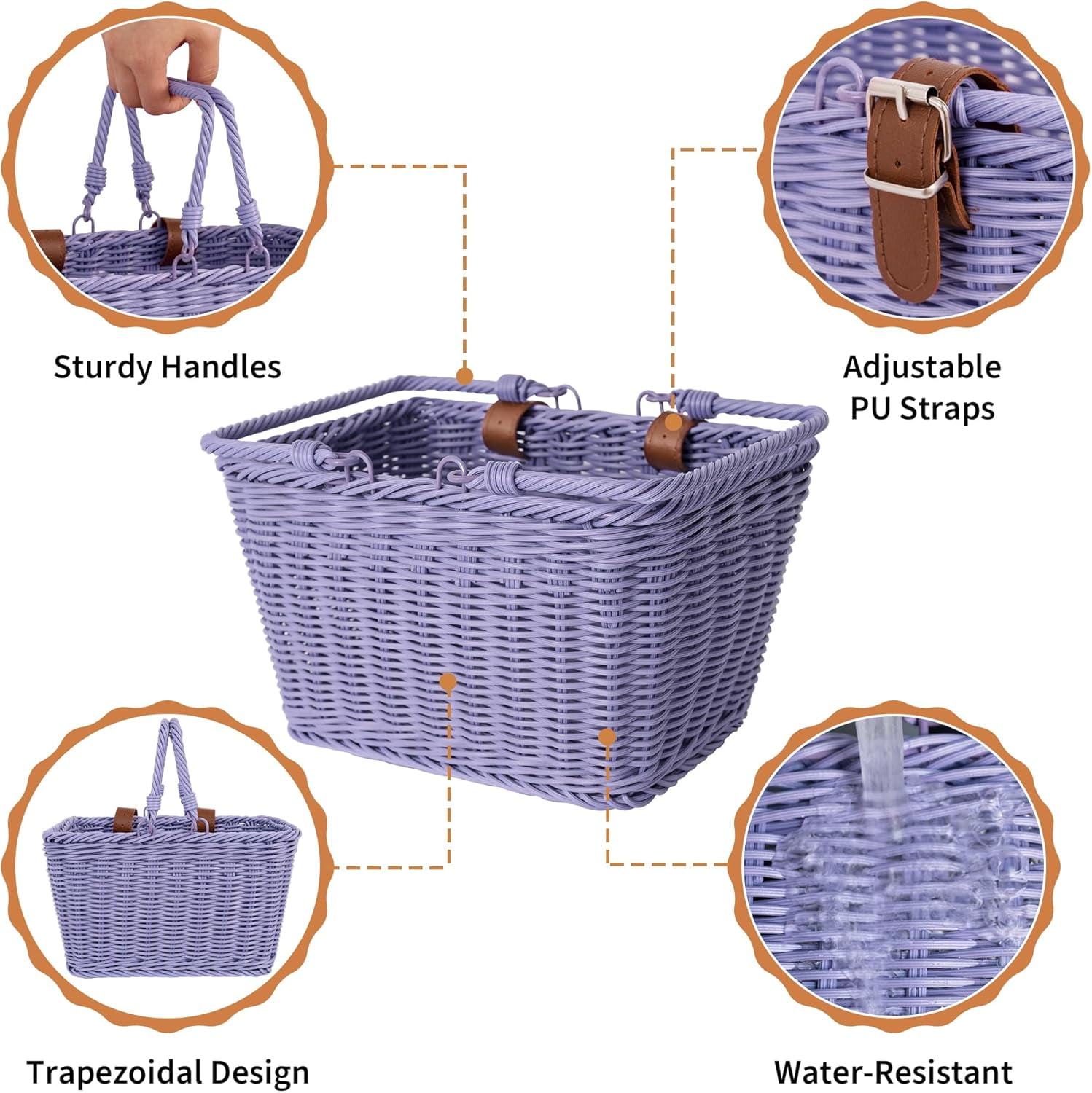 Kids Bike Basket, Front Bicycle Bike Baskets for Kids, Small Wicker Bike Basket for Boys and Girls, Small Wicker Basket for Bike, 9¾" x 7" x 6", 1-Pack