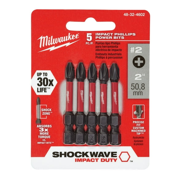 Milwaukee Electric or Electrical Tool 48-32-4602 Shockwave #2 Phillips Insert Bit, 2-In., 5-Pk.