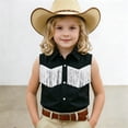 thumbnail image 5 of XAOFW Boys Girls Kids Western Cowboy Shirt Fringe Shirt Sleeveless Lapel Button Down Graphic Hippie Shirts Soft Tops 5-6 Years, 5 of 6