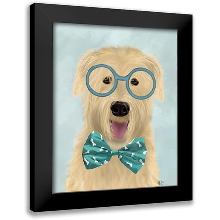 Fab Funky 12x14 Black Modern Framed Museum Art Print Titled - Wheaten Terrier with Glasses and Bow Tie