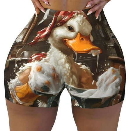 Workout Shorts Women  Cartoon Scottish Duck Biker Shorts for Women Running Gym Spandex Shorts Tummy Control