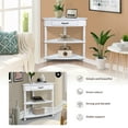 thumbnail image 5 of 3-Tier Corner Shelf Unit for Small Spaces - Triangular Storage Rack with Solid Wood Legs, Multi-Functional Apartment & Living Room Furniture, Easy Assembly (Milk White), 5 of 15