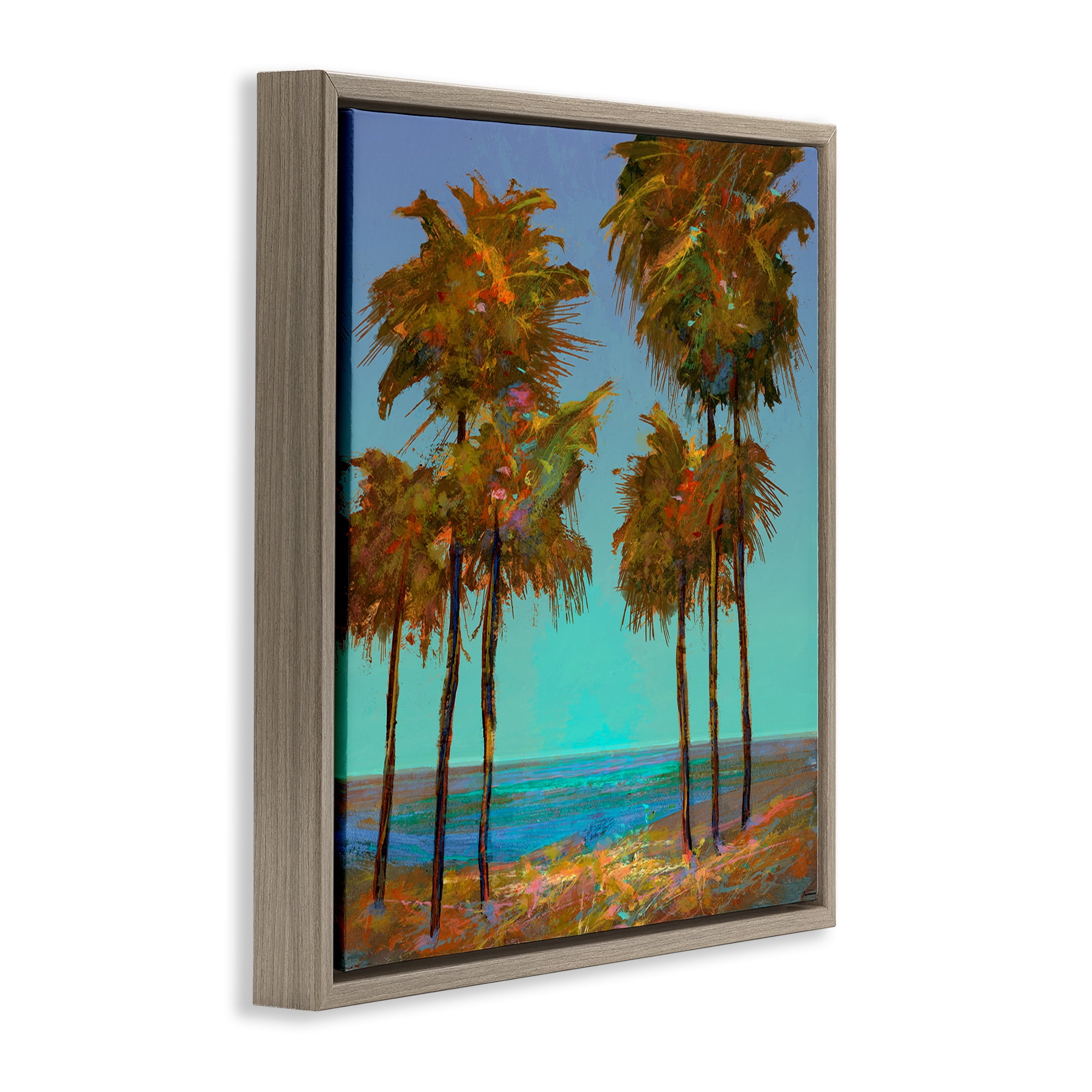 Stupell Industries Looming Green Palms Landscape Painting Brown Floater Framed Canvas Art Print Wall Art, 25 x 25