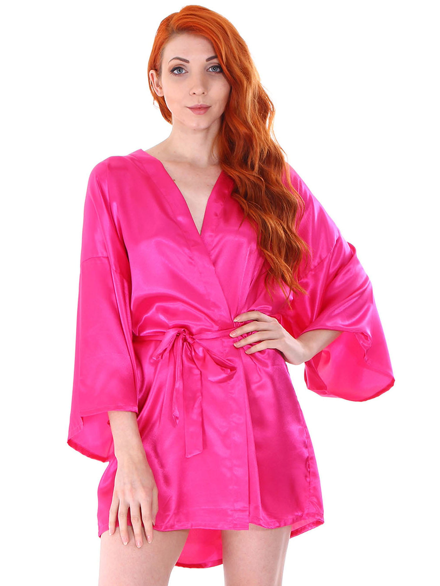 BASILICA - Women's Short Satin Sleepwear Kimono Robe ...