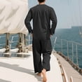 thumbnail image 5 of Gamivast Men's 2 Piece Lounge Set Long Sleeve Pleated Front Henley Shirt and Loose Fit Wide Leg Pants Breathable Soft Cotton Linen Blend Casual Outfit Set, 5 of 5