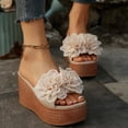 thumbnail image 3 of Pandaie Women's 3D Flower Platform Sandals Bohemia Dressy Wedge Slides Casual Summer Beach Slippers Open Toe Walking Outdoor Shoes Beige Size 6.5, 3 of 7